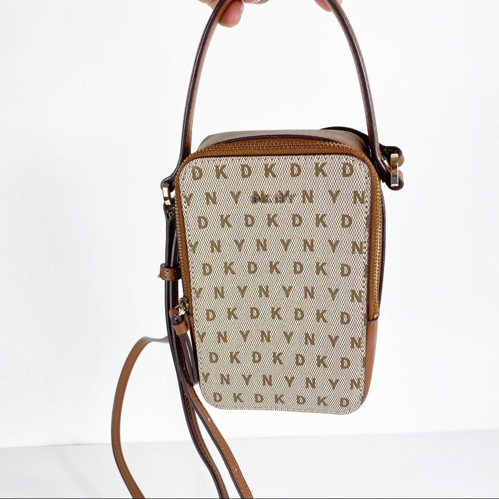 DKNY Mini Top Handle Crossbody in Signature Canvas Tan - Picture 10 of 12